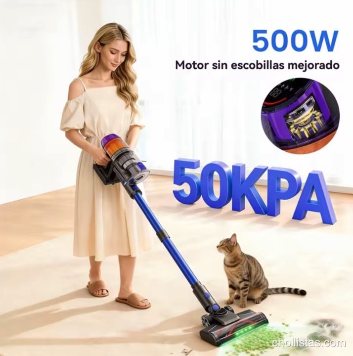 Aspiradora COTIAR R11 con luz LED verde en el cabezal, modos de mano y accesorios como filtros y boquillas