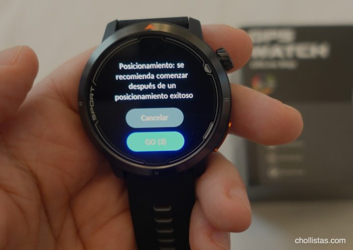 Pantalla del reloj DT G9 con el mensaje: Posicionamiento: se recomienda comenzar después de un posicionamiento exitoso