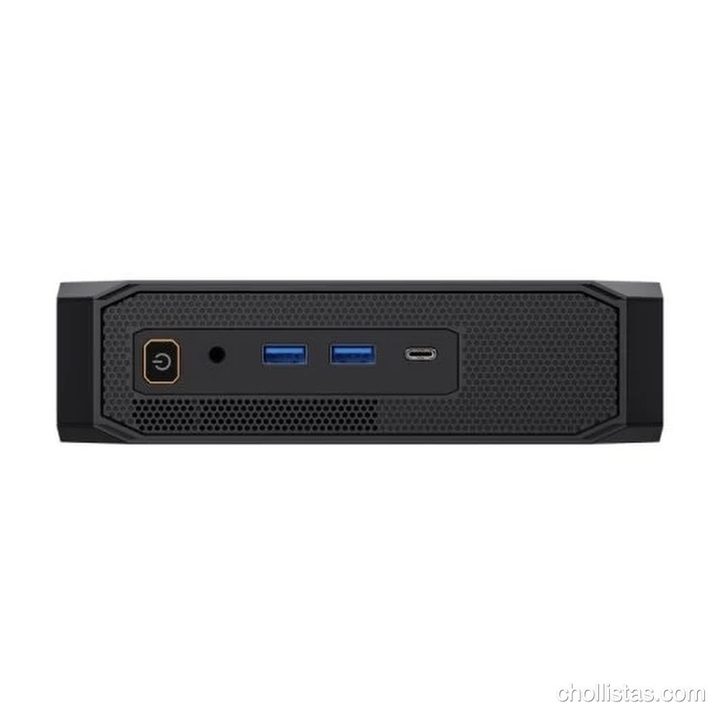 Panel frontal del Mini PC Blackview MP200 con botón de encendido, conector de audio, dos puertos USB 3.0 y un USB-C