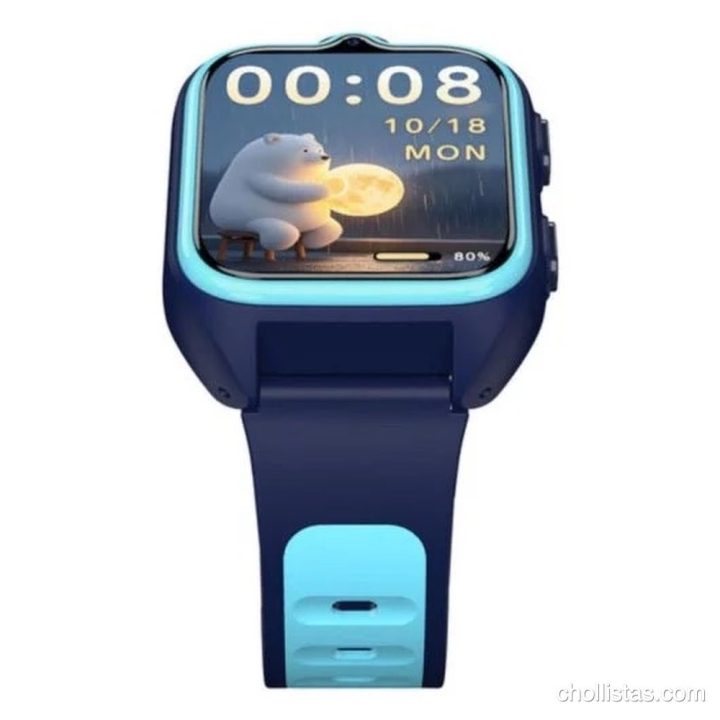 Smartwatch infantil Blackview Z30 en color azul con pantalla táctil que muestra la hora y una cámara frontal