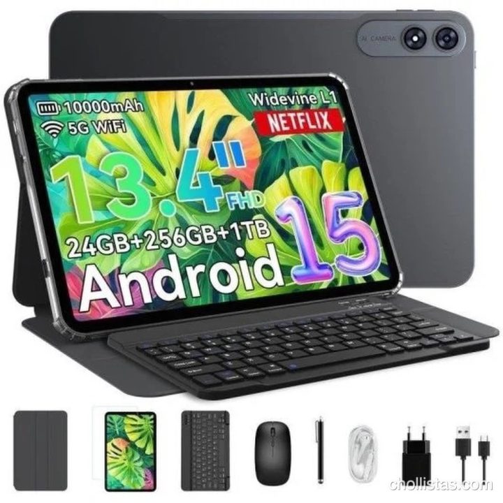 Tablet KINGRID T60 PRO de 13,4 pulgadas con Android 15 y accesorios: teclado, ratón, lápiz óptico, funda y cables