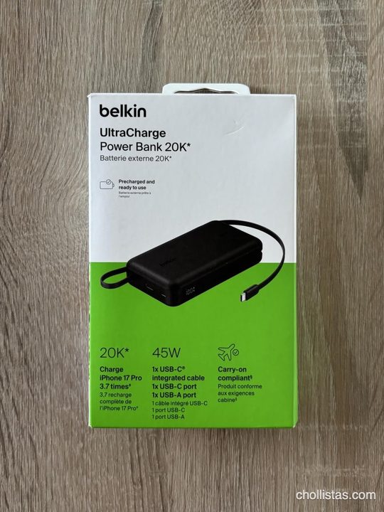Caja de la batería externa Belkin UltraCharge Power Bank 20K de 45W con cable USB-C y pantalla digital