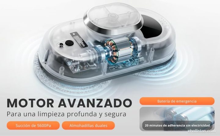 ¿El fin definitivo de limpiar cristales a mano? Ponemos a prueba el JUPPLIES Robot Limpiacristales Eléctrico 90W con Succión 5600Pa y su precio rompe esquemas 4 Vista interna del robot limpiacristales: motor avanzado, succión de 5600Pa, almohadillas duales y batería de emergencia
