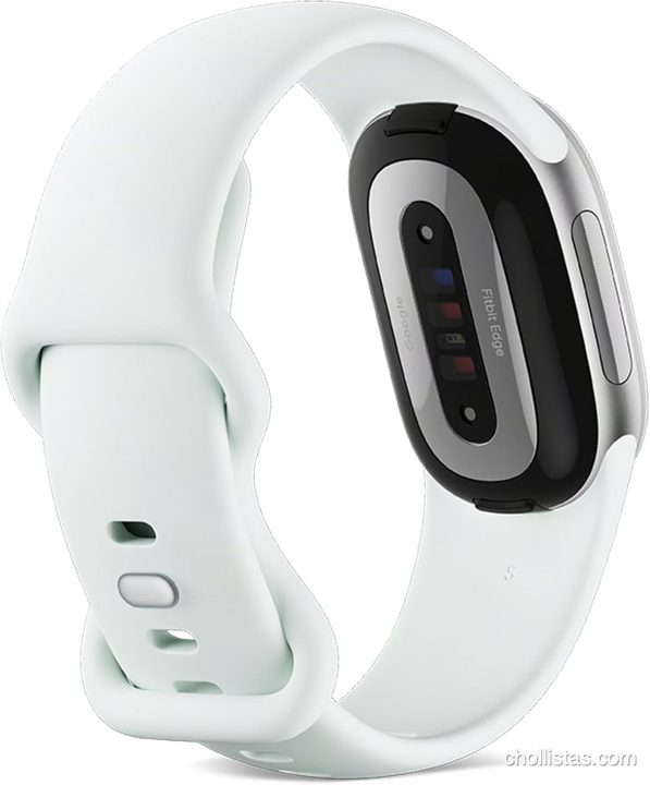 Pulsera de actividad Google Fitbit Edge blanca, vista por detrás, con sensores de salud integrados