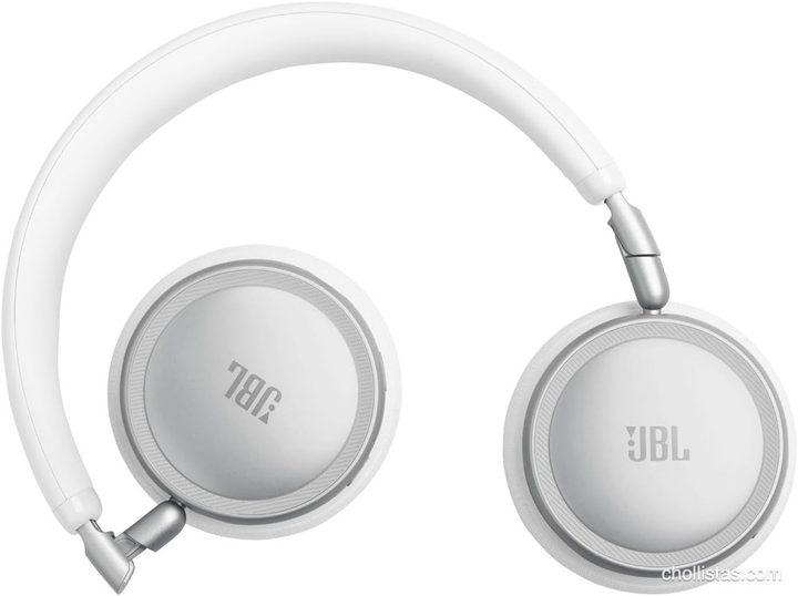 Auriculares JBL Live 680NC de color blanco champán con las copas giradas en posición plana