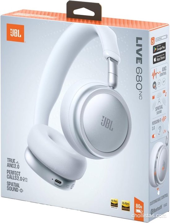 Caja de los auriculares inalámbricos de diadema JBL Live 680NC en color champán