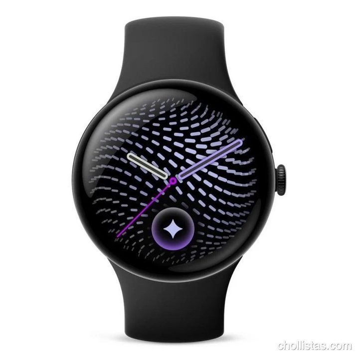 Google Pixel Watch de color negro con esfera circular encendida y correa deportiva a juego