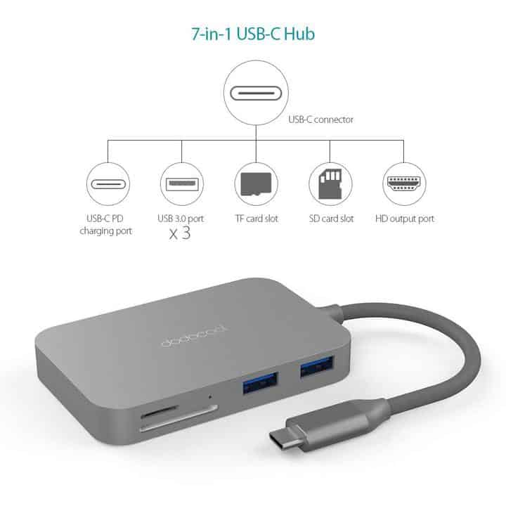 Oferta Hub USB C dodocool 7 en 1 para Macbook o Chromebook por 24,99 euros (Cupón Descuento)